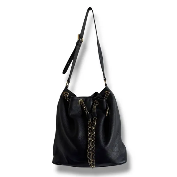 MICHAEL Michael Kors Black and Gold Shoulder Bag with‎ Chain Detail Bucket - Image 3