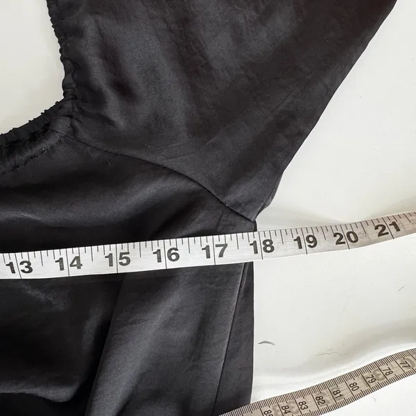 Four National Black Satin Asymmetrical Midi Dress Tie Waist Romantic Goth Size 4 - Image 10