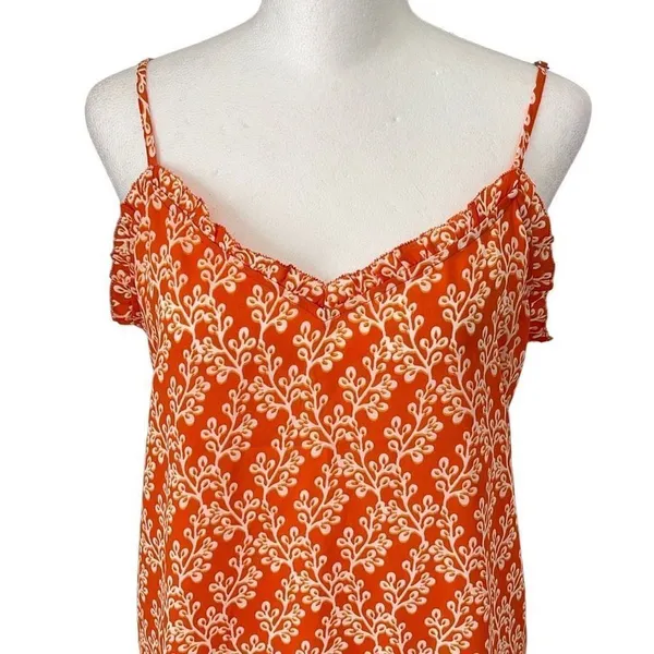 LOFT‎ Tank Top Orange Pattern Ruffle Size Medium Petite New - Image 2