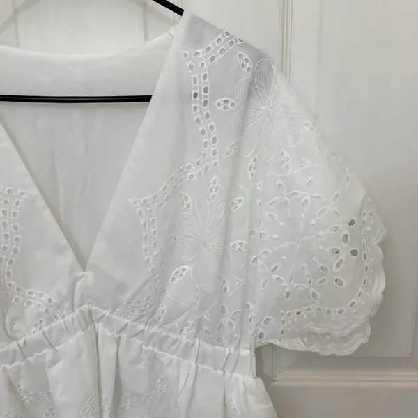 Shein Tiered Skirt Floral Eyelet Dress in White - Image 2