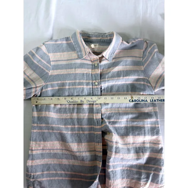 J Crew The Perfect Shirt‎ Linen Cotton Striped Button Down Pink Blue Medium - Image 8