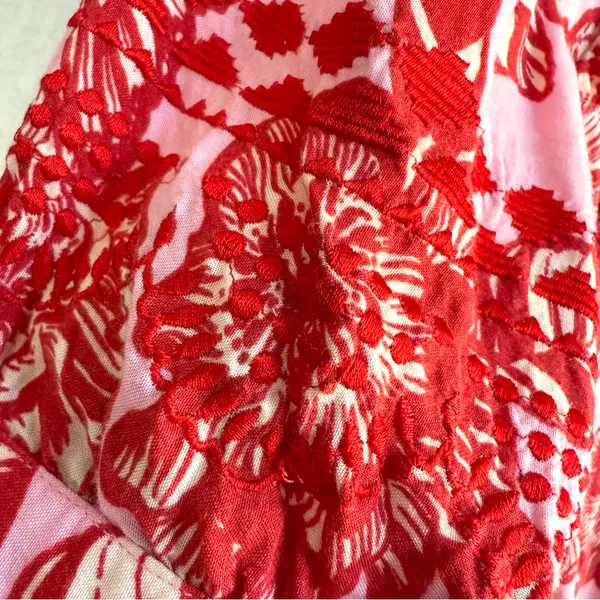 Anthropologie Vineet Bahl Womens Shirt l Pink Red Floral Embroidered Size Medium - Image 9