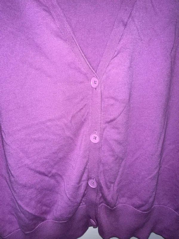 Talbots Purple Short Sleeve V-Neck Button Cardigan Sweater XL - Image 3