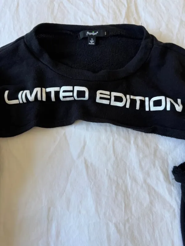 Papaya Y2K Cyber Futuristic Cut-Out Bolero Crop Sweatshirt Top Black Limited Edition Festival Streetwear Small - Image 6