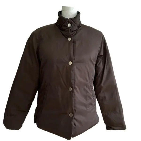 Talbots Puffer Coat Jacket Black Reversible Brown Down Puffer Medium Petite - Image 9