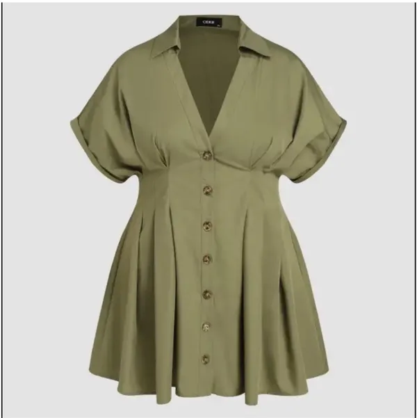 Cider Olive Green Button-Up Dress - Image 3