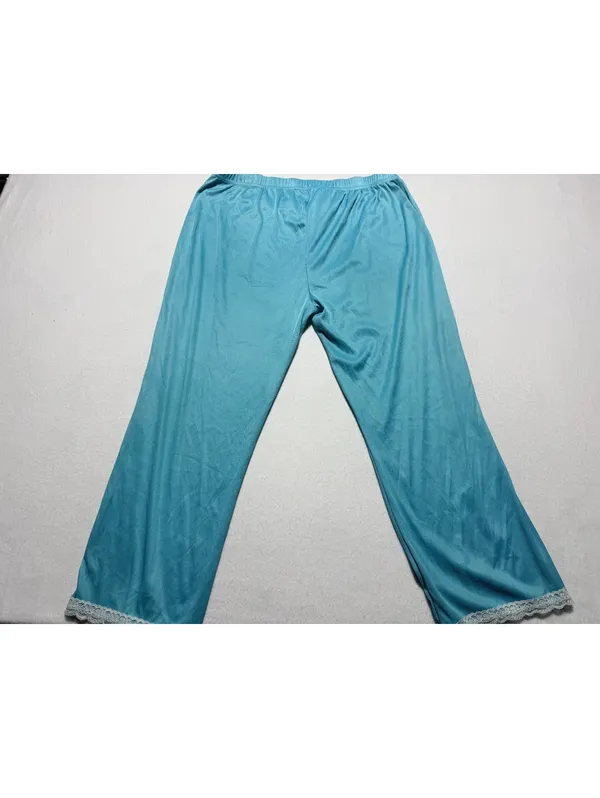 dELiA*s Women’s Pajama Pants Size Large Turquoise Blue Lace Trim Drawstring - Image 7