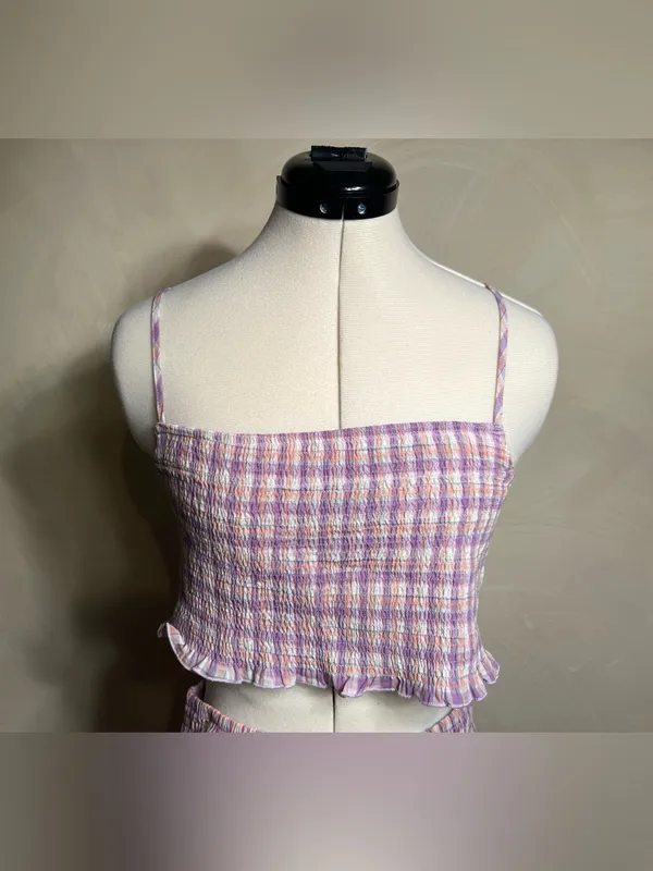 Timing Women’s Smocked Lilac Plaid/Gingham Babydoll Skirt & Top Matching Set|LRG - Image 5