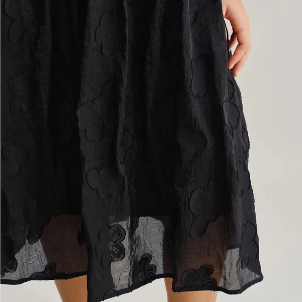 Rihoas Black Square Neck Puffed Sleeve Midi Dress - Image 4
