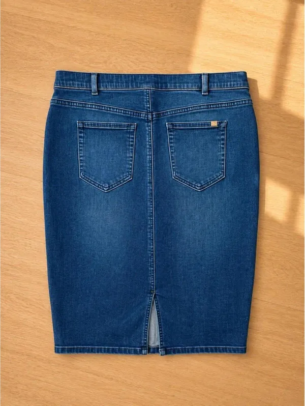 Jennifer Lopez Distressed Denim Pencil Skirt Size 14 Stretch Blue Jean Skirt - Image 2