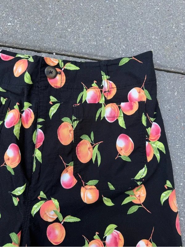 Anthropologie Maeve Colette Peach Print Wide Leg Pants Black 32 - Image 2