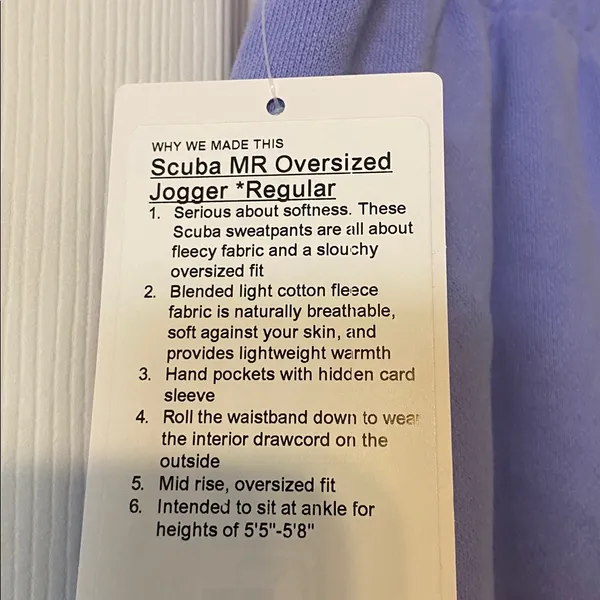 Lululemon Athletica Lavender Scuba MR Oversized Jogger Regular size L brand new - Image 4