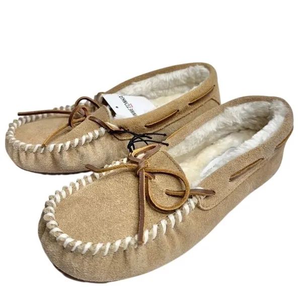 Minnetonka Cally Slipper Tan Suede Faux Fur Lined Moccasin Size 5M NEW - Image 4