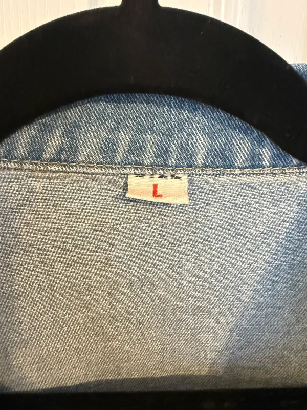 Distressed Denim Jacket Blue Size L - Image 3