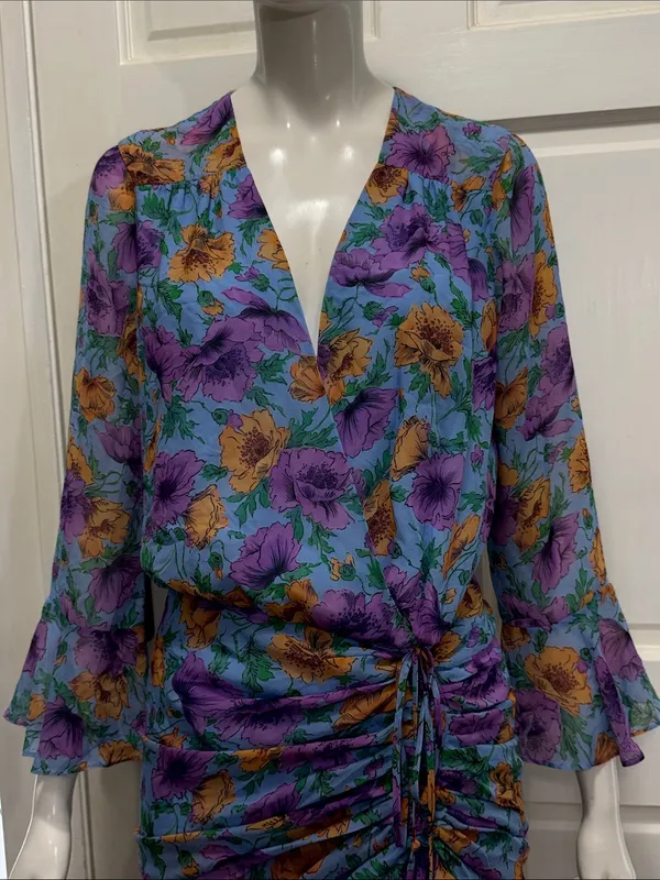 VERONICA BEARD 100% Silk Sean Floral-Printed Ruched Dress | Size 6🌸 - Image 5