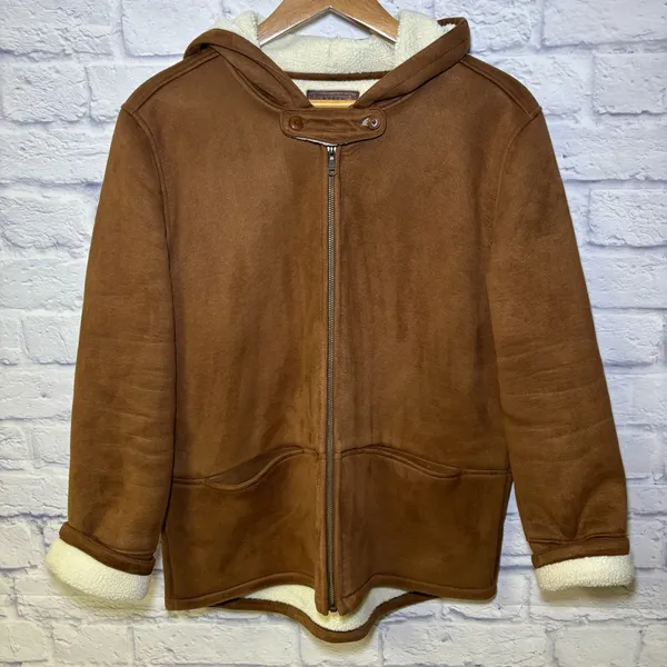 Lauren Ralph Lauren Dry Goods Jacket Sherpa Lined Hooded Coat Brown Women Large - Image 3