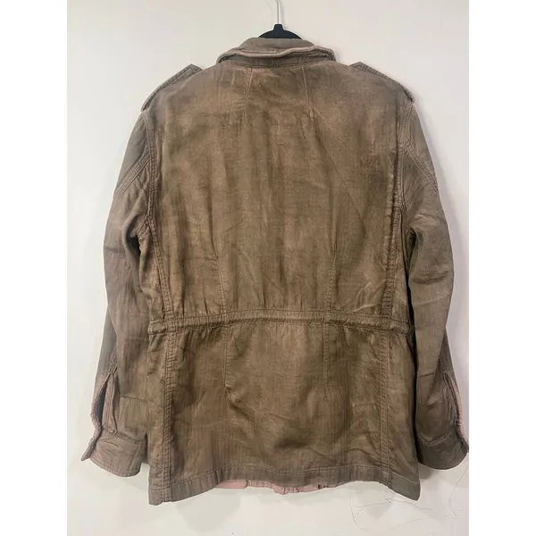 Free People Washed Olive Distressed Surplus Utility Jacket Pink Faded Small - Image 8