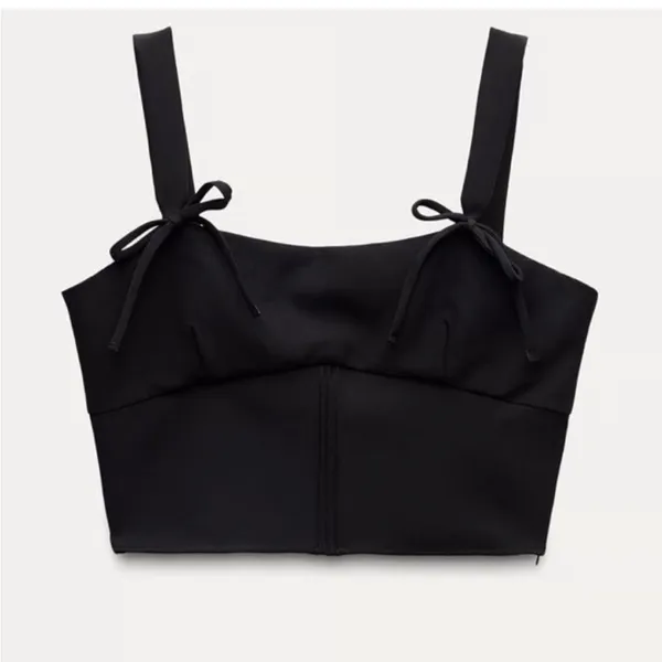 New With Tag ZARA Black Crop Top With Bow detailing - Image 2