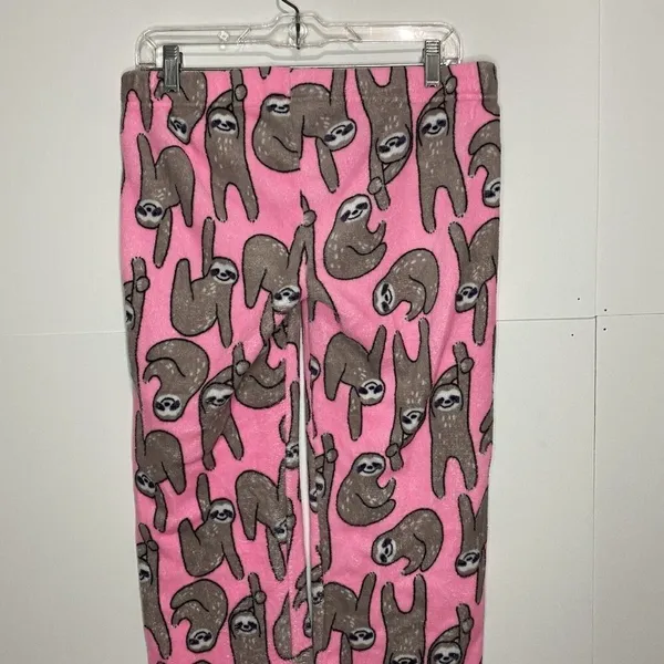 Coco Lounge Women’s Fleece Sweat Joggers Pants Size Medium (32x29) Pink Sloths - Image 4