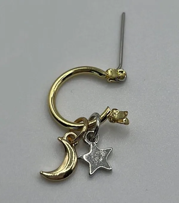 1/2” Gold Tone Hoops with Mixed Tone Star and Moon (silver stars/gold moons) - Image 7