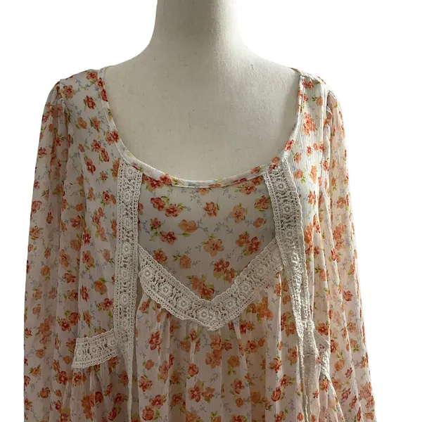 Altar'd State Women Size Medium Sheer Long Sleeve Floral Boho 15-167P - Image 3