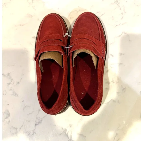 Anne Klein Emmylou Lug Sole Loafers suede maroon size 7 office everyday casual - Image 6