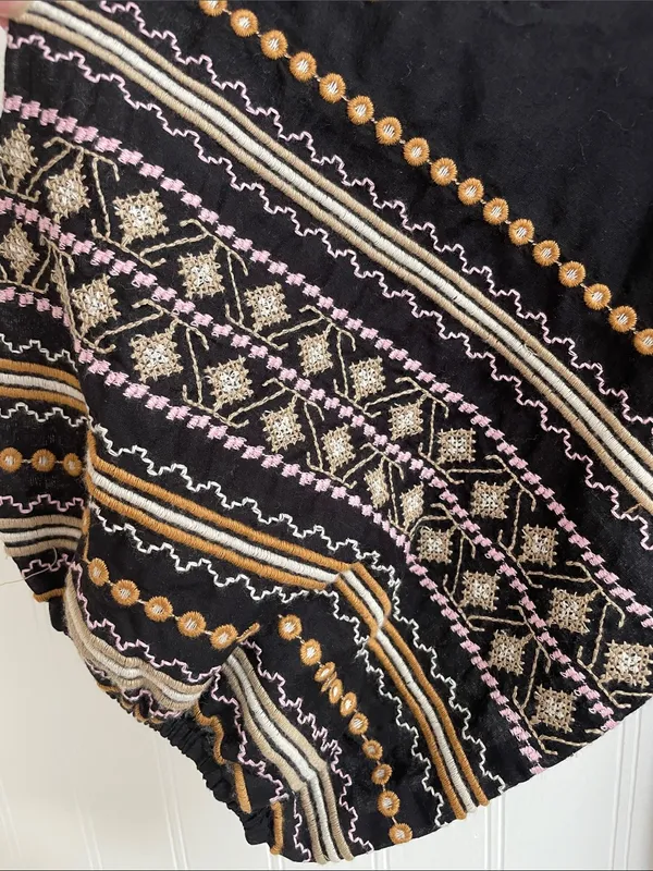PILCRO | ANTHROPOLOGIE Calanthe Top Embroidered Dark Boho Bohemian Size S - Image 8