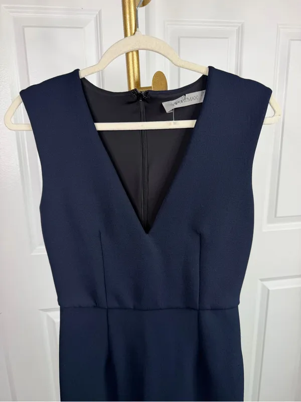 Sportmax Navy V-Neck Mermaid Midi Dress Built-In Shapewear - Image 2