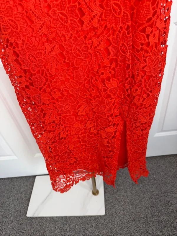 ASTR the Label Red Floral Lace Strapless Midi Dress Size L Cocktail Party - Image 3