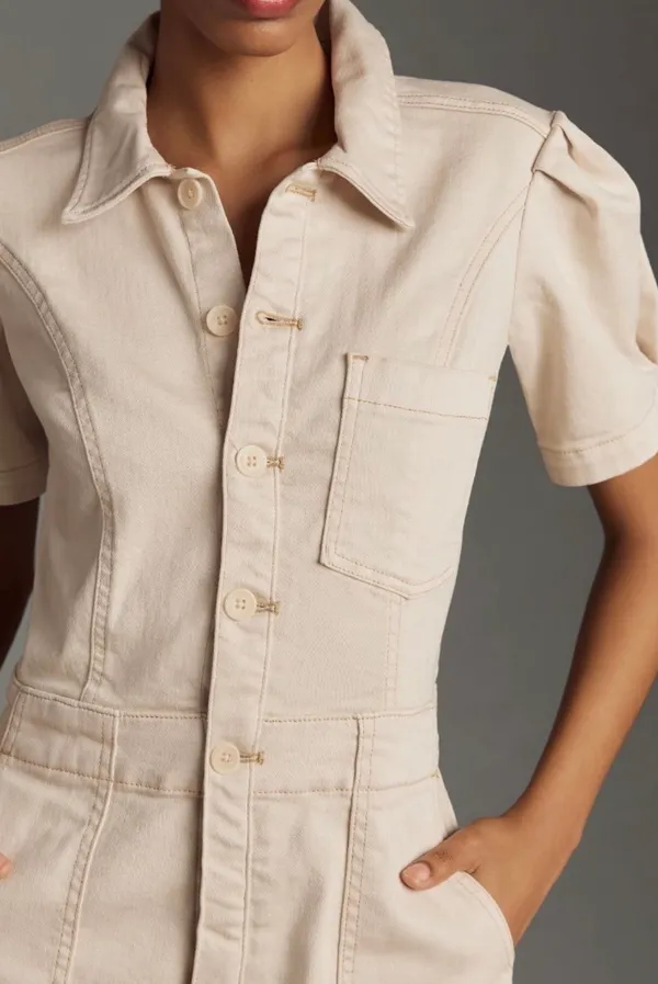 Anthropologie Pilcro The Kit Utility Romper in Beige , Size 6 - Image 4