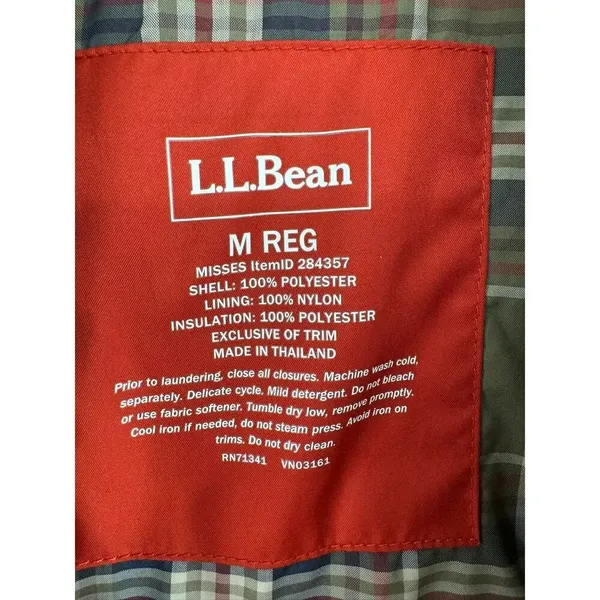 LL Bean Diamond Quilted Full Zip‎ Vest MED Rust Brown Plaid Lined Cord Collar - Image 4