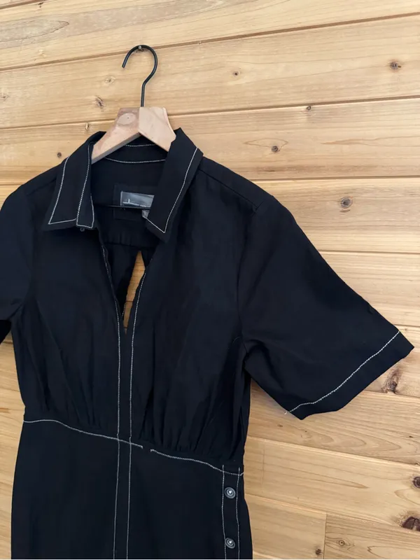 Anthropologie Size 2 Black Slim Midi Shirt Dress Business Casual Office Slit - Image 7