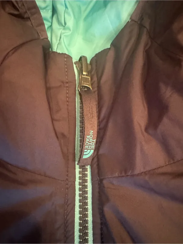 The North Face Reversible Hooded Puffer Jacket NWOT Gray Teal - P2P 20" - Image 4
