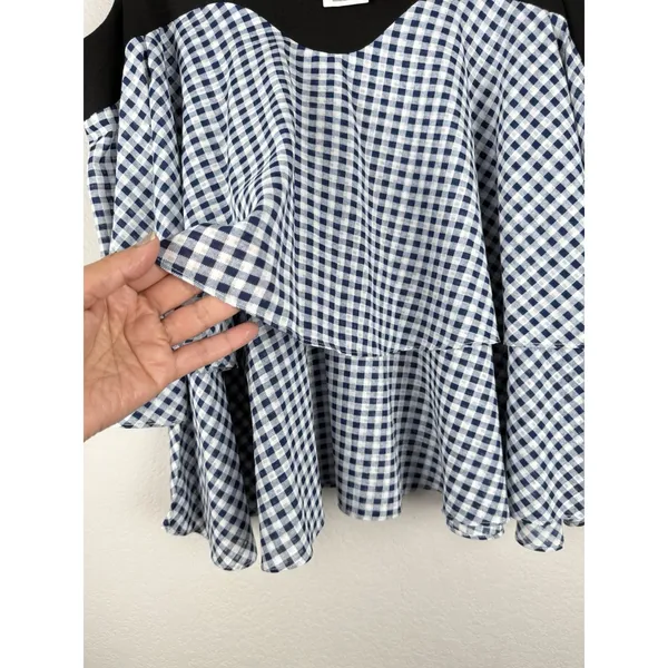 P. Luca Milano Women's Off The Shoulder Gingham Tiered‎ Ruffle Blouse Size L NEW - Image 8