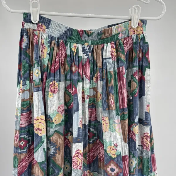 VTG River Ridge patchwork denim floral southwest maxi midi M cottage country - Image 6