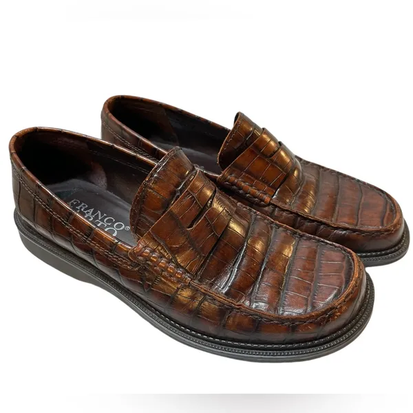 FRANCO SARTO Ladies' Brown Leather Crocodile Texture Loafer Shoe - Size 7.5 - Image 2
