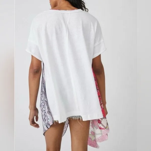 Free People Knot Me Floral Geometric Scarf Mix Media Tie-Front Blouse Top L - Image 5