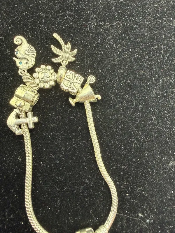 Silver-Tone Charm Bracelet with Beach and Travel Themed Charms - Image 5