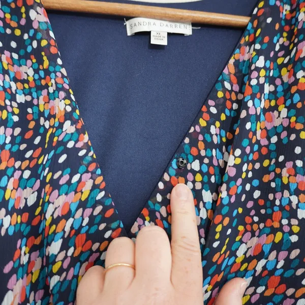 Sandra Darren XL Confetti Dot Tiered Faux Wrap Midi‎ Dress Navy Multicolor Party - Image 6