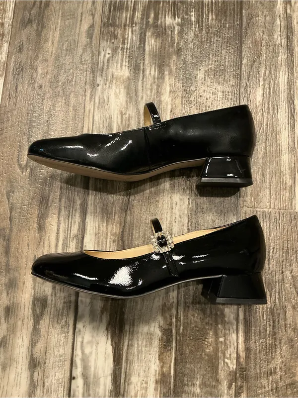 Jessica Simpson Black Patent Mary Jane Flats with Rhinestone Buckle Size 7.5 - Image 12