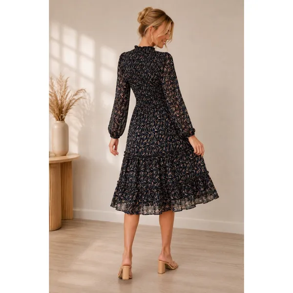 Petal + Pup Edwina Smocked Navy Tiered Smocked Floral Dress - Size S - Image 2