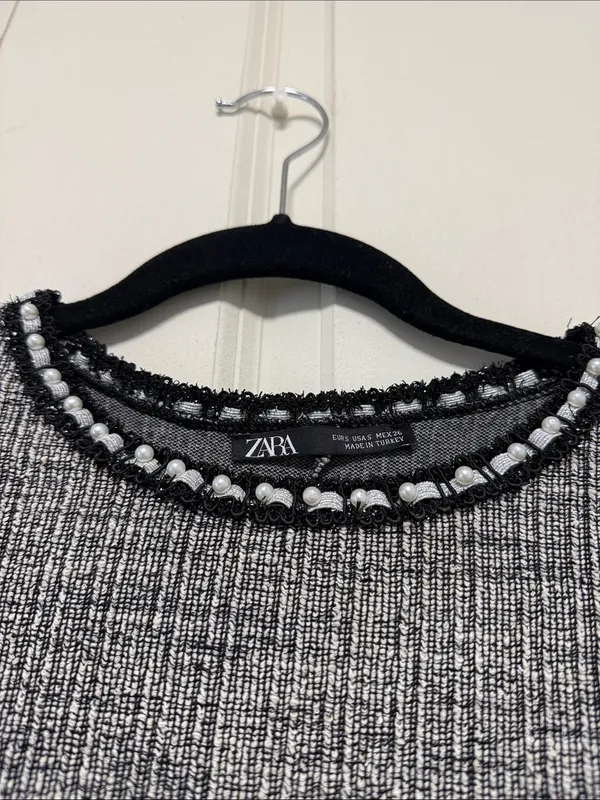 Zara Gray and Black Tweed-Effect Mini Dress - Image 5