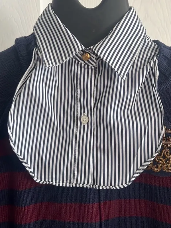 Ralph Lauren Navy & Burgundy Layered Bullion-Crest Top Striped Crewneck - Image 5