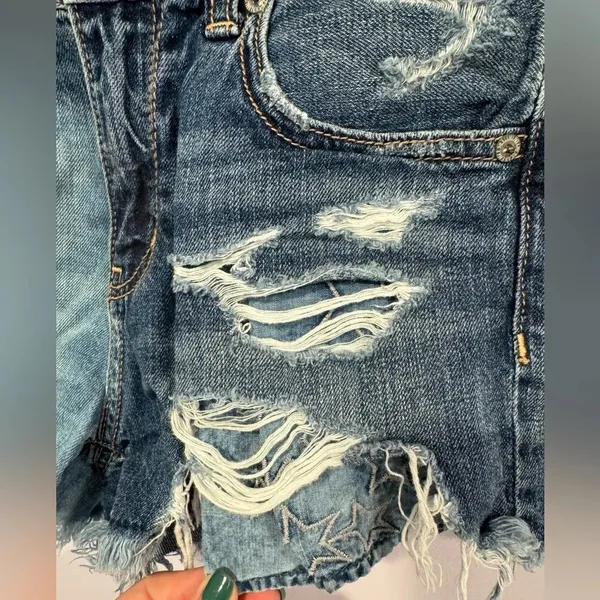 American Eagle Dual Color‎ Acid Wash Distressed Denim Jean Shorts Blue Size 00 - Image 3