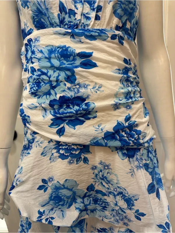 Selfie Leslie One-Shoulder Yellow Dress with Blue Floral Print Size Medium A1 - Image 5