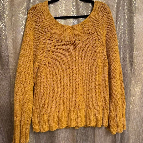 Free People Desert Sun Golden Yellow Beachy Slouch Chunky Sweater Large - Image 2