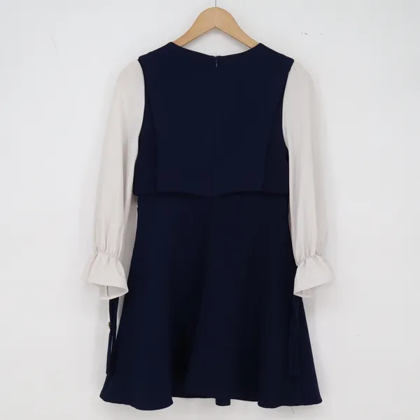 Munaiyi Dress Womens S Navy Blue White Faux Pearl Button Mini Excellent - Image 5