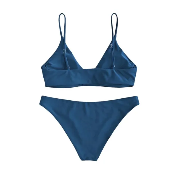 NWT Zaful Bikini Set Peacock‎ Blue Triangle Top High Cut Bottom Small - Image 3