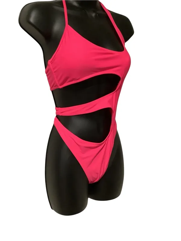 Hot Pink Asymmetric Cutout One-Piece Swimsuit Brand New - Image 2