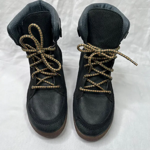 coolway Black Leather Plaid trim Lace Up Ankle Boots US 7 - Image 7